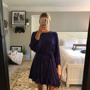 Long Sleeve Blue Dress with Braided Belt